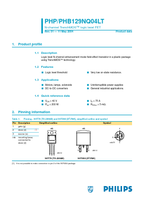 PHB129NQ04LT Datasheet PDF Philips Electronics