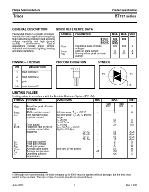 BT137600 Datasheet PDF Philips Electronics