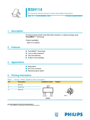 BSH114 Datasheet PDF Philips Electronics