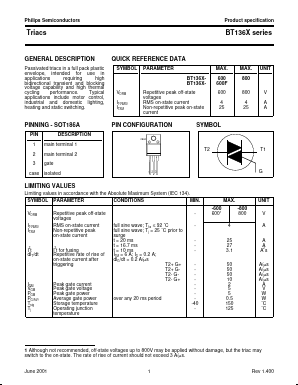 BT136X-600F Datasheet PDF Philips Electronics