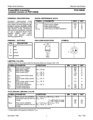 PHX1N60E Datasheet PDF Philips Electronics