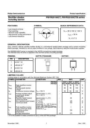 PBYR20100CTB Datasheet PDF Philips Electronics