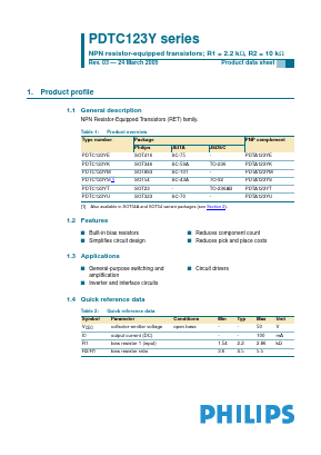 PDTC123Y Datasheet PDF Philips Electronics