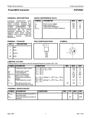 PHP2N60 Datasheet PDF Philips Electronics