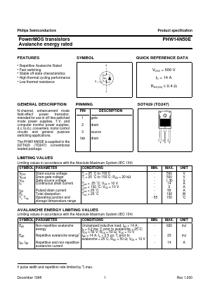 PHW14N50E Datasheet PDF Philips Electronics