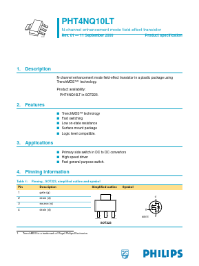 PHT4NQ10LT Datasheet PDF Philips Electronics