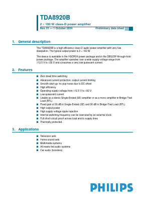 TDA8920B Datasheet PDF Philips Electronics