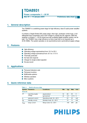 TDA8931T Datasheet PDF Philips Electronics