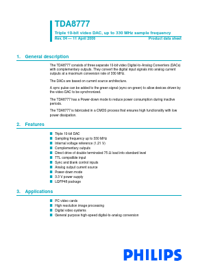 TDA8777HL/33/C1 Datasheet PDF Philips Electronics