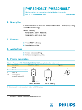 PHP32N06LT Datasheet PDF Philips Electronics