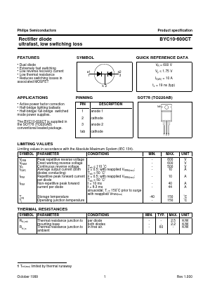 BYC10-600CT Datasheet PDF Philips Electronics