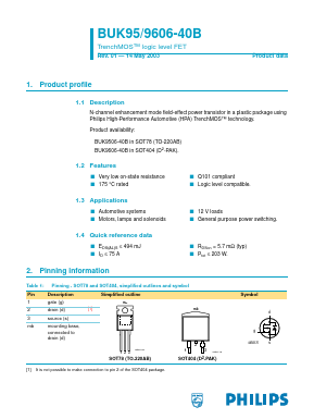 BUK9606-40B Datasheet PDF Philips Electronics