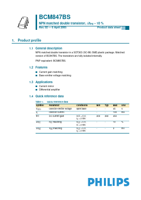 BCM847BS Datasheet PDF Philips Electronics