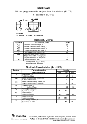 MMBT6028 Datasheet PDF Planeta Semiconductor