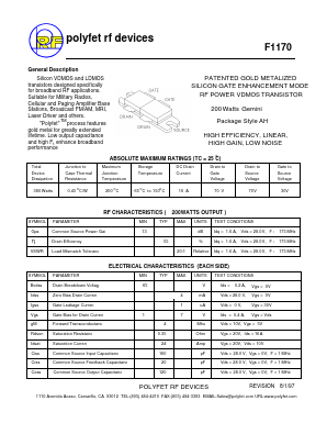 F1170 Datasheet PDF Polyfet RF Devices