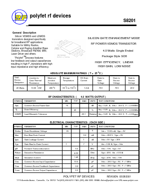 S8201 Datasheet PDF Polyfet RF Devices