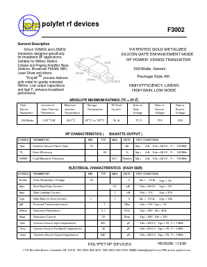 F3002 Datasheet PDF Polyfet RF Devices