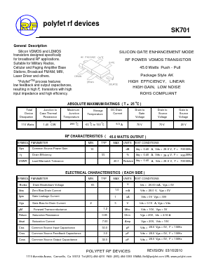 SK701 Datasheet PDF Polyfet RF Devices