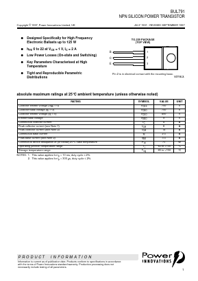 BUL791 Datasheet PDF Power Innovations