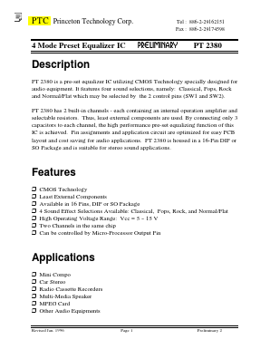 PT2380 Datasheet PDF Princeton Technology