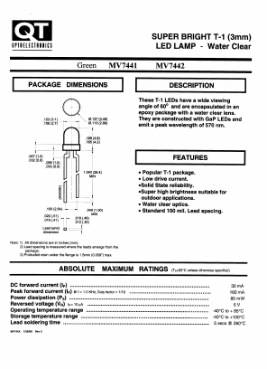 MV7441 Datasheet PDF QT Optoelectronics => Fairchildsemi