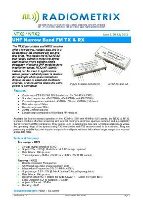 NTX2-434.650-10 Datasheet PDF Radiometrix Ltd