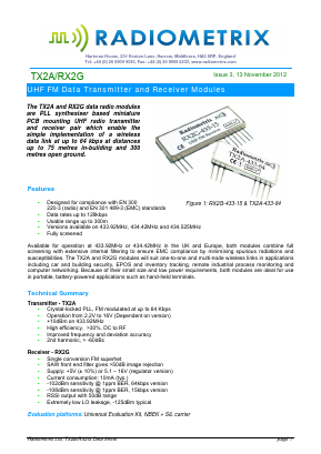 RX2G-433-15-5V-DS Datasheet PDF Radiometrix Ltd
