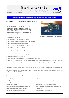 RXM-418-5 Datasheet PDF Radiometrix Ltd