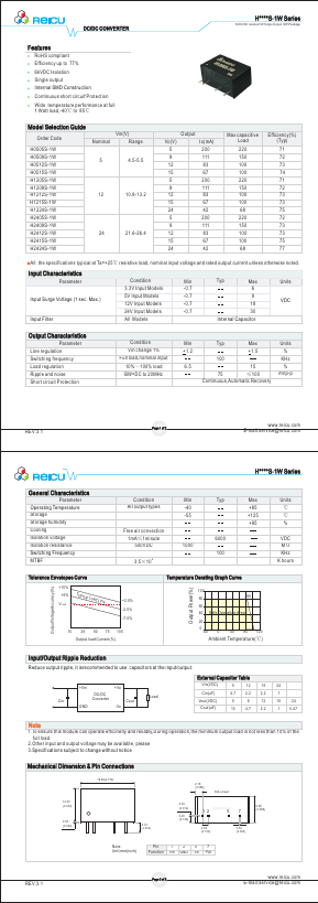 H2409S-1W Datasheet PDF Guangzhou Reicu Electronic Technology Co., Ltd