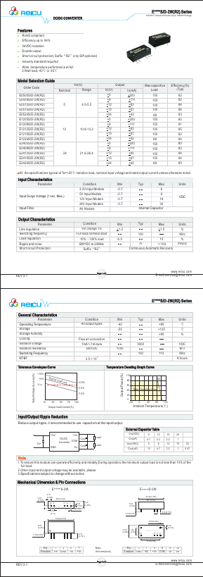 E0505S-2WR2 Datasheet PDF Guangzhou Reicu Electronic Technology Co., Ltd