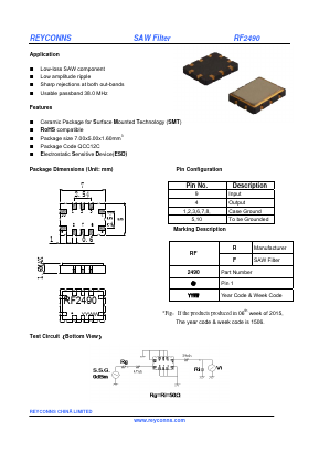 RF2490 Datasheet PDF REYCONNS CHINA LIMITED