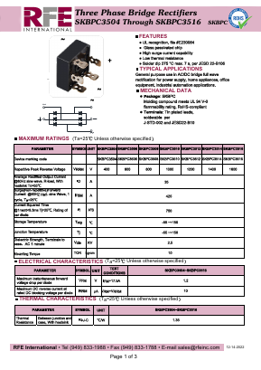 SKBPC3512 Datasheet PDF RFE international