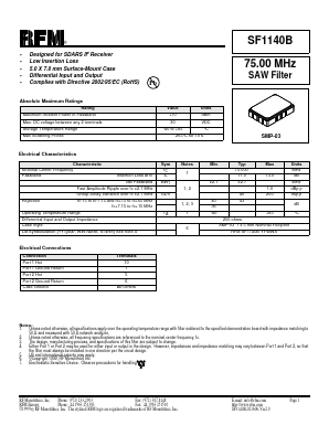 SF1140B Datasheet PDF RF Monolithics, Inc