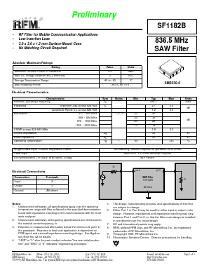 SF1182B Datasheet PDF RF Monolithics, Inc