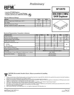 SF1207D Datasheet PDF RF Monolithics, Inc
