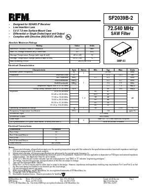 SF2039B-2 Datasheet PDF RF Monolithics, Inc