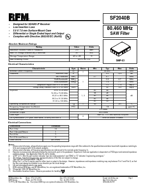 SF2039B-3 Datasheet PDF RF Monolithics, Inc