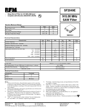 SF2049E Datasheet PDF RF Monolithics, Inc