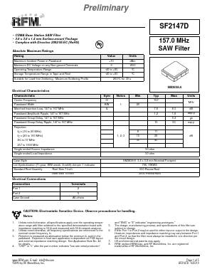 SF2147D Datasheet PDF RF Monolithics, Inc