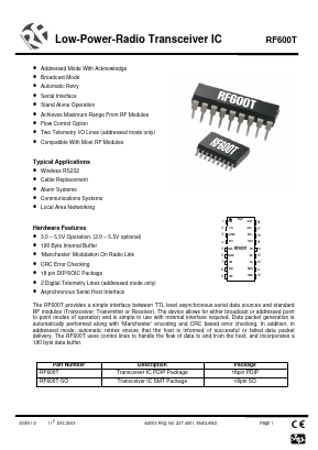 RF600T Datasheet PDF rfsolutions.ltd