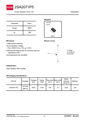 2SA2071P5 Datasheet PDF ROHM Semiconductor