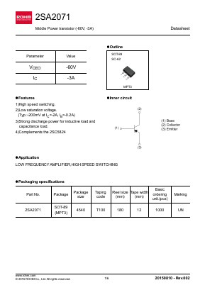 2SA2071 Datasheet PDF ROHM Semiconductor