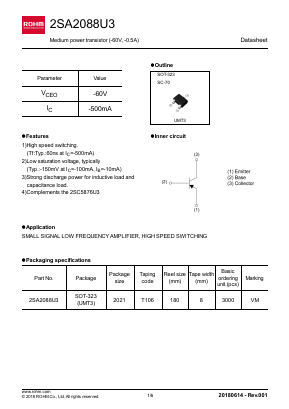 2SA2088U3 Datasheet PDF ROHM Semiconductor