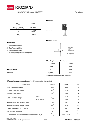 R6020KNX Datasheet PDF ROHM Semiconductor