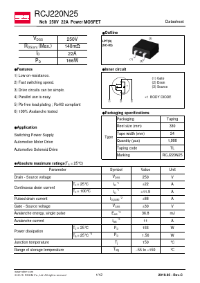 RCJ220N25 Datasheet PDF ROHM Semiconductor