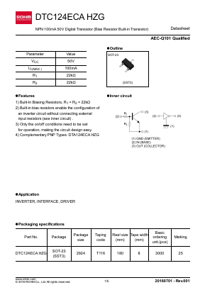 DTC124ECAHZG Datasheet PDF ROHM Semiconductor