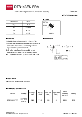 DTB143EKFRA Datasheet PDF ROHM Semiconductor