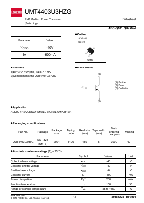 UMT4403U3HZG Datasheet PDF ROHM Semiconductor