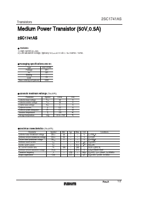 2SC1741AS Datasheet PDF ROHM Semiconductor