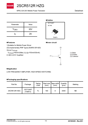 2SCR512RHZG Datasheet PDF ROHM Semiconductor